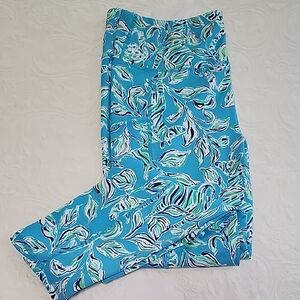 Lilly Pulitzer Teal Blue Tropical Leaf Print Leggings